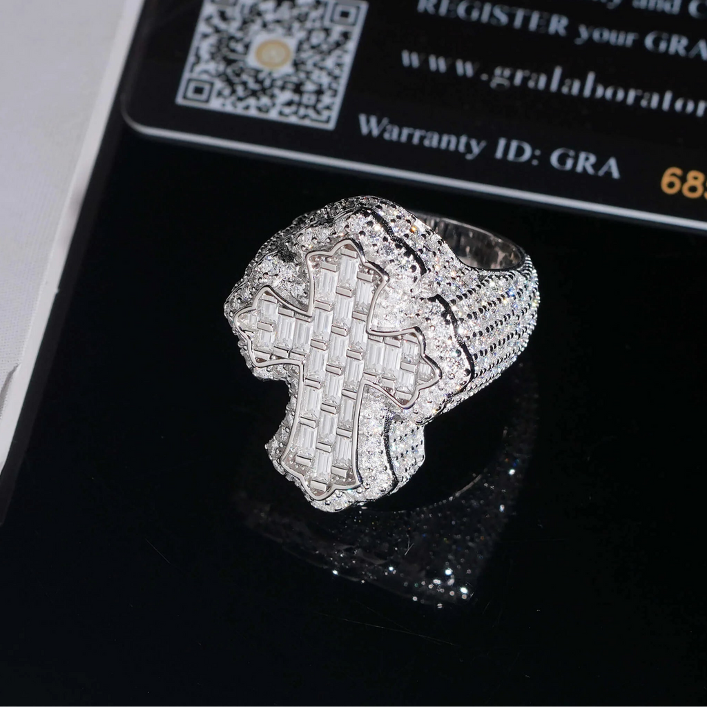 Moissanite Baguette Cross Ring