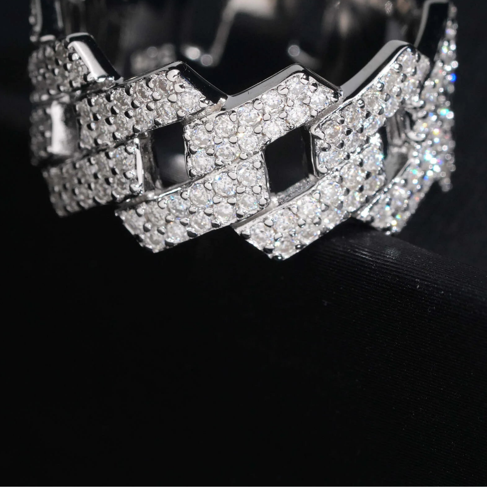 Moissanite Cuban 2-Row Ring