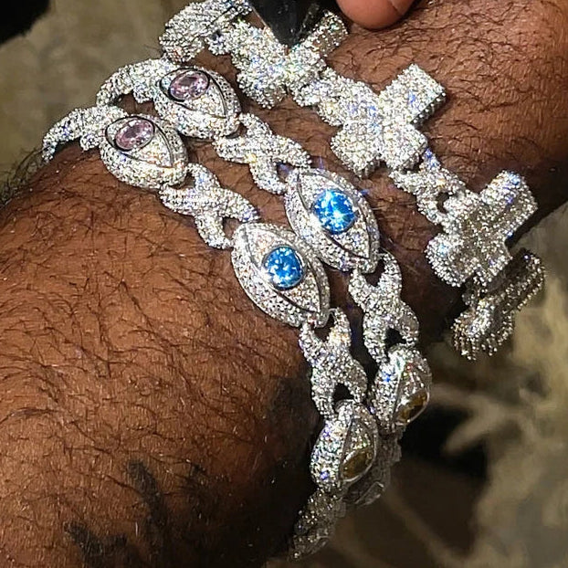 Moissanite Evil Eye Infinity Cuban Link Bracelet