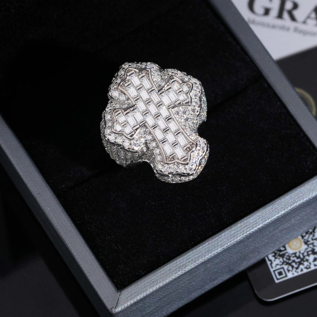 Moissanite Baguette Cross Ring