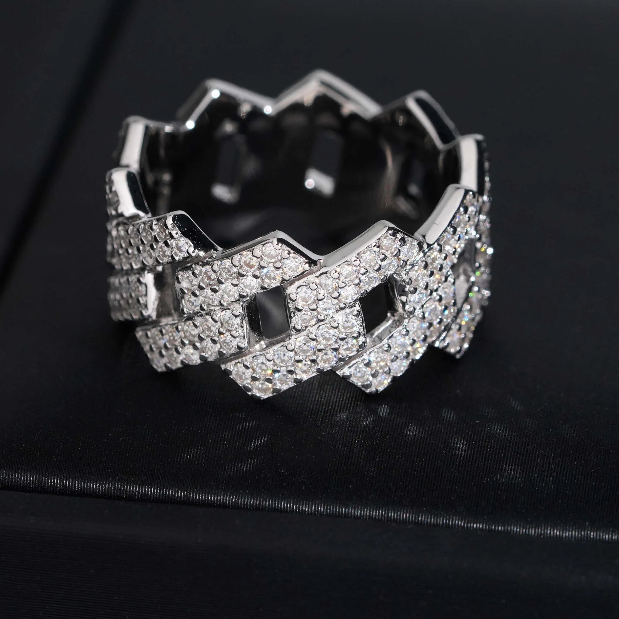 Moissanite Cuban 2-Row Ring