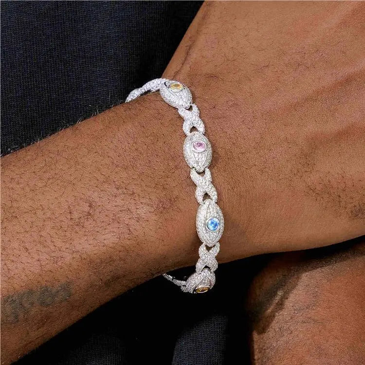 Moissanite Evil Eye Infinity Cuban Link Bracelet