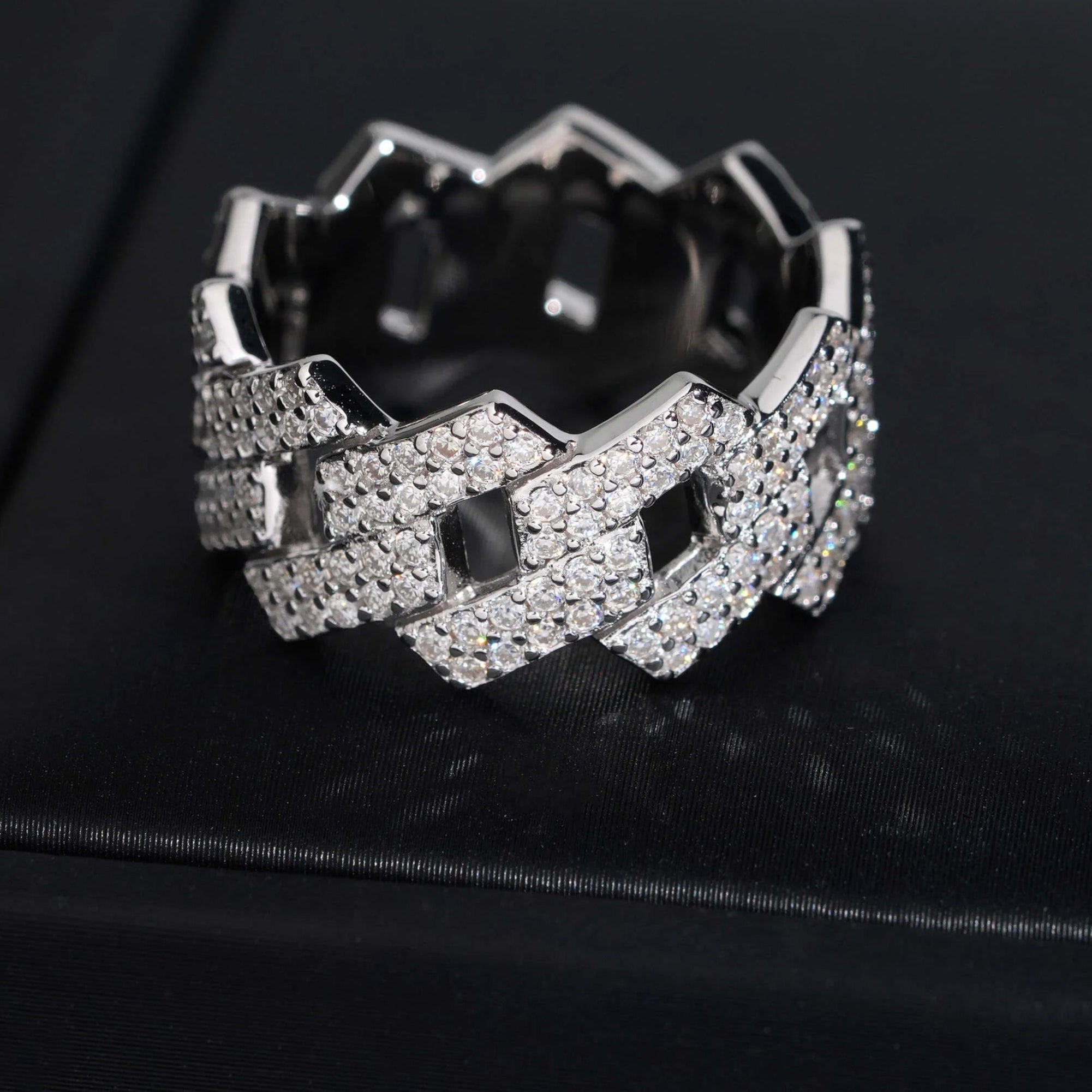 Moissanite Cuban 2-Row Ring