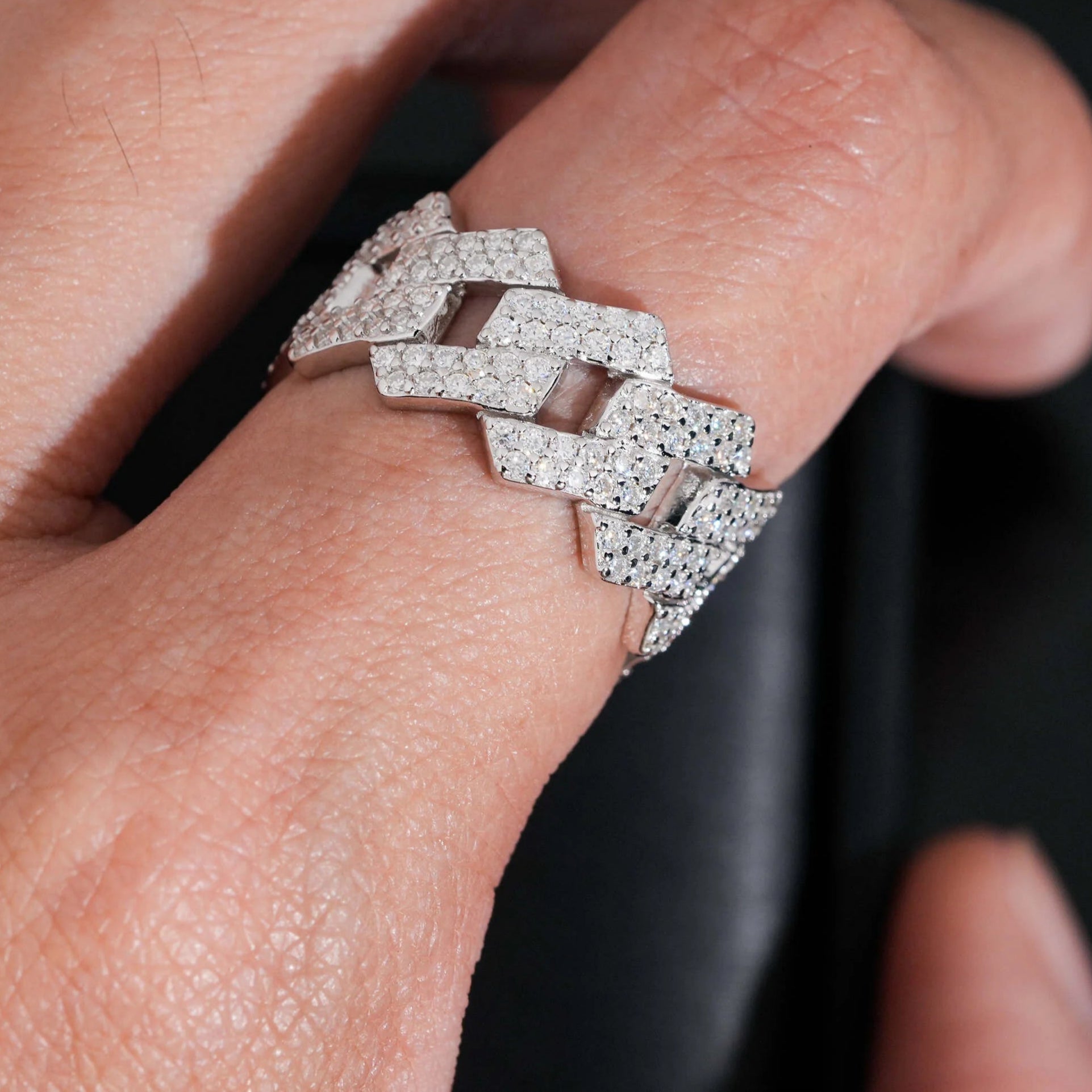 Moissanite Cuban 2-Row Ring