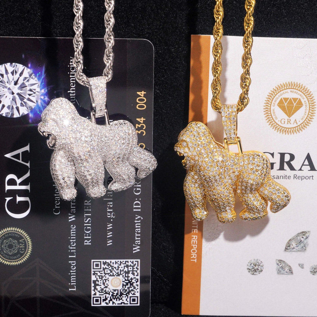 Moissanite Gorilla Charm Pendant