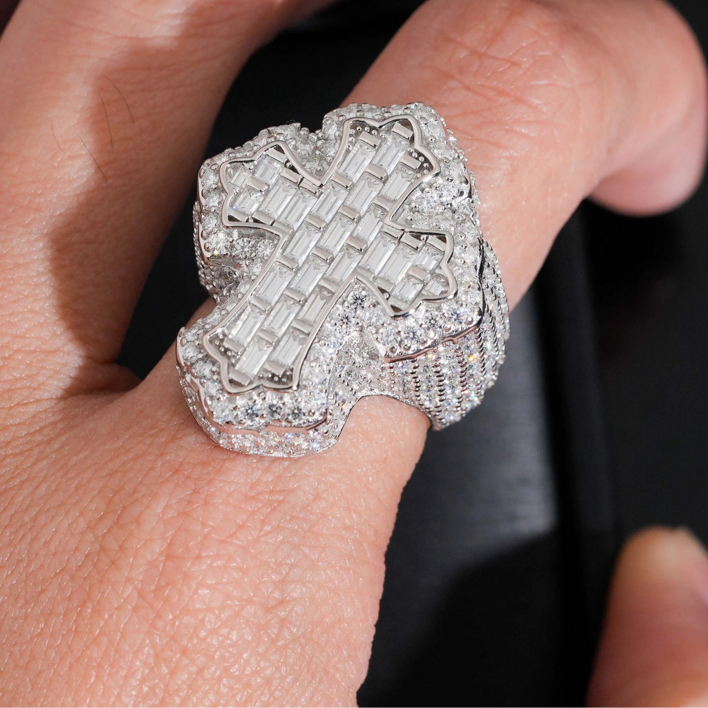 Moissanite Baguette Cross Ring