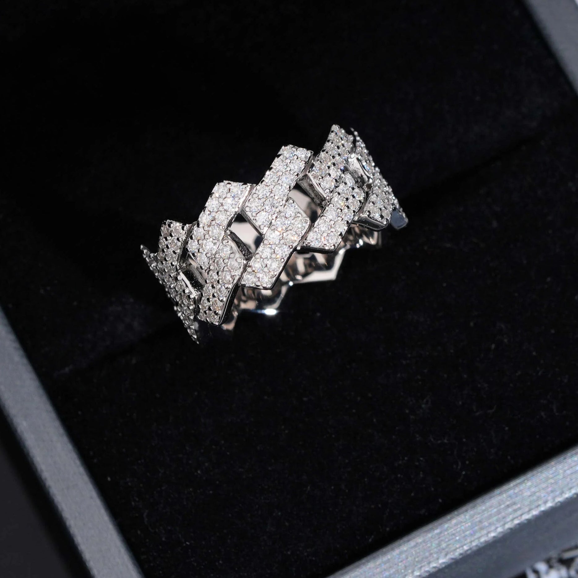 Moissanite Cuban 2-Row Ring