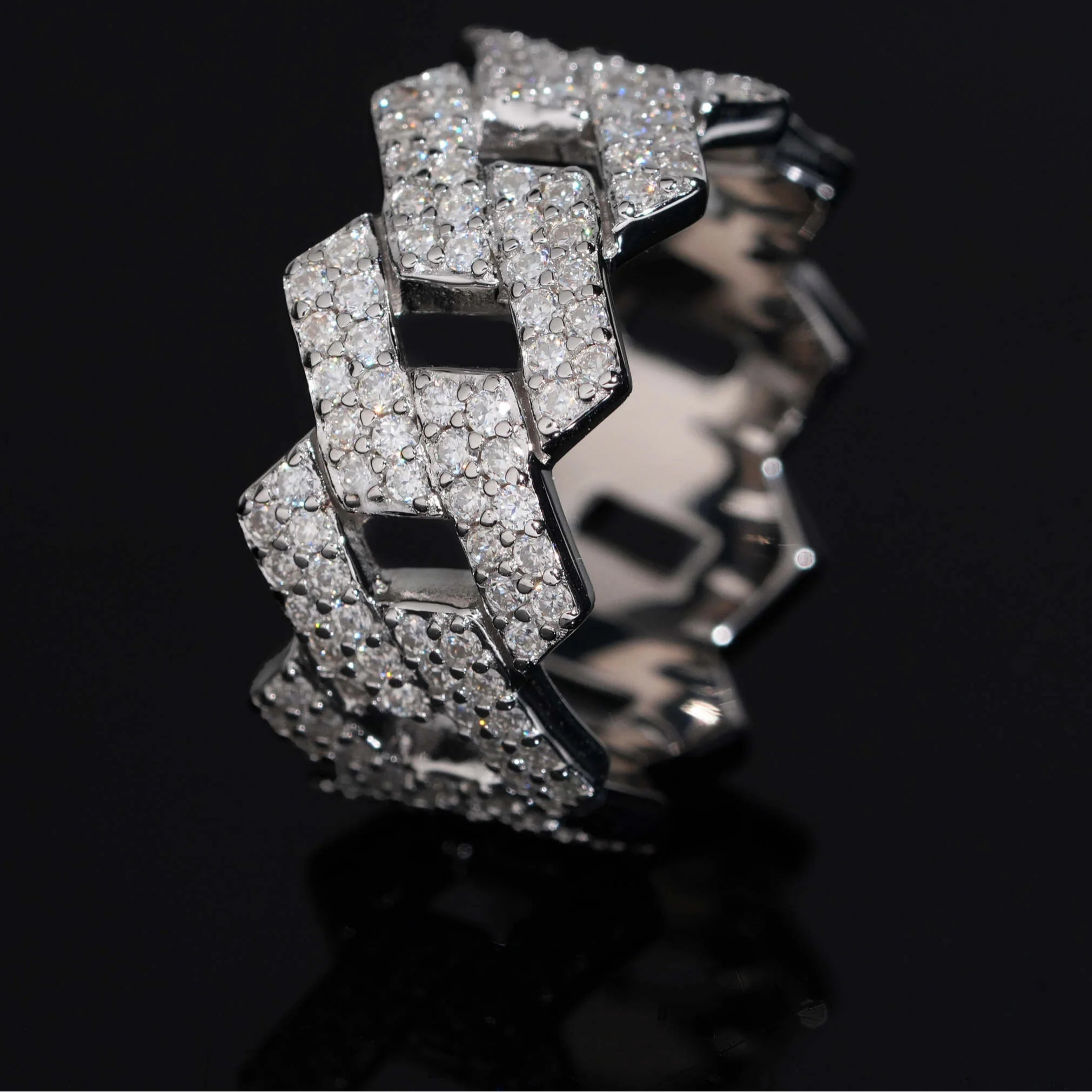 Moissanite Cuban 2-Row Ring